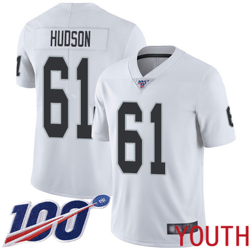 Oakland Raiders Limited White Youth Rodney Hudson Road Jersey NFL Football #61 100th Season Vapor Jersey->youth nfl jersey->Youth Jersey